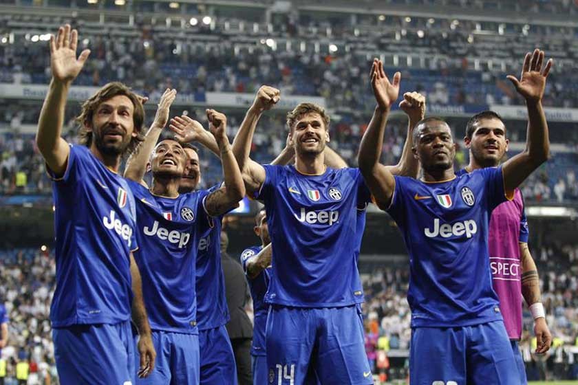 Los jugadores de Juventus celebran su clasificación a la final de la Champions League después de empatar con Real Madrid