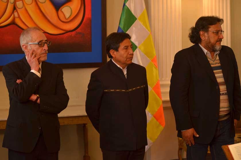 DIPLOMACIA. El canciller Choquehuanca junto a los embajadores Loaiza y Jurado.