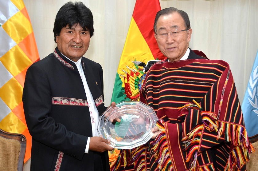 Ban Ki-moon fue recibido por el preidente Evo Morales. Foto: ABI