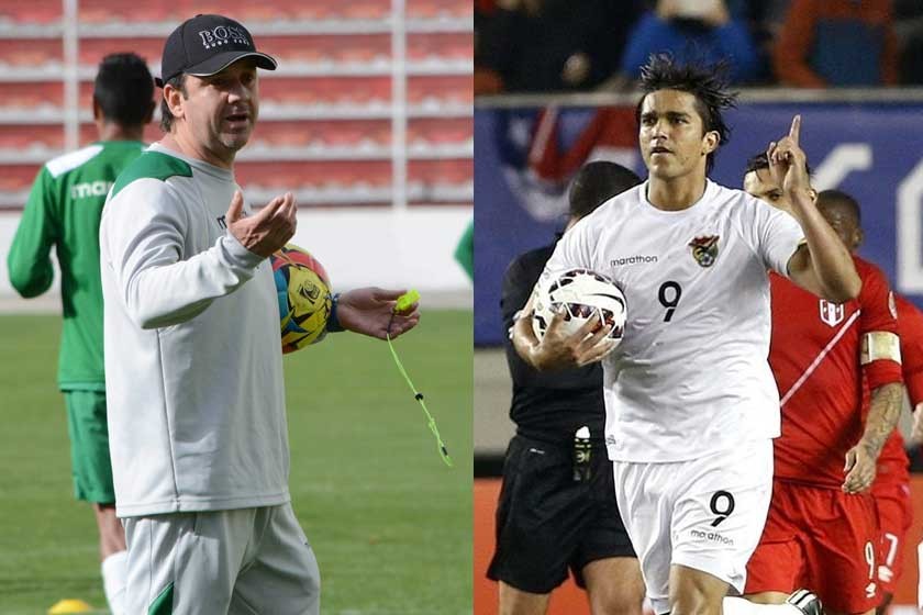 Las diferencias entre el técnico Julio César Baldivieso (i) y el delantero Marcelo Martins continúan.