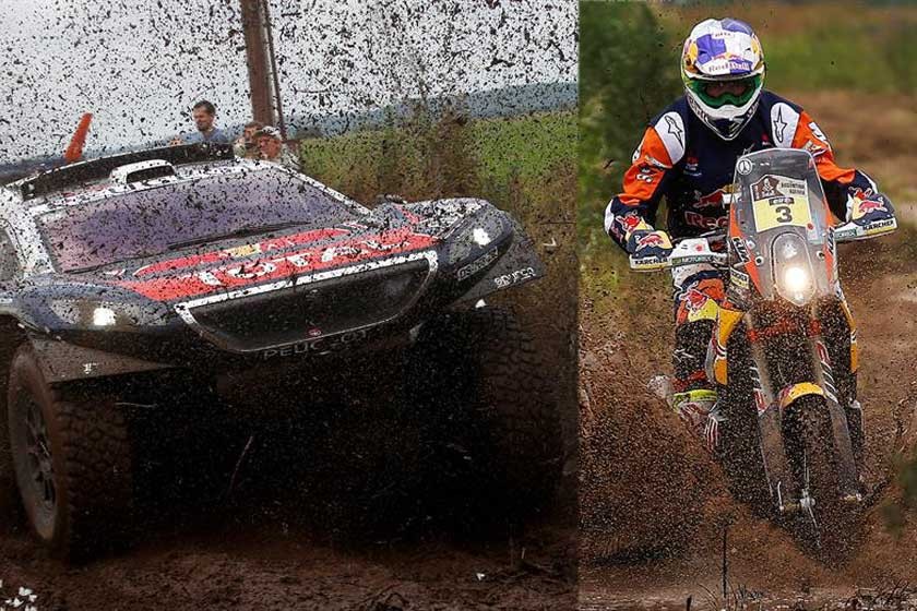 El piloto francés Sebastian Loeb (i) y el australiano Toby Price durante la segunda etapa del Dakar, corrida ayer.
