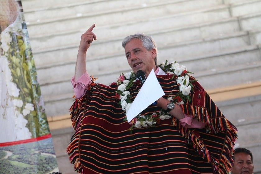 Álvaro García Linera en una de las tantas participaciones en inauguración de obras del Fondioc. Foto: Archivo
