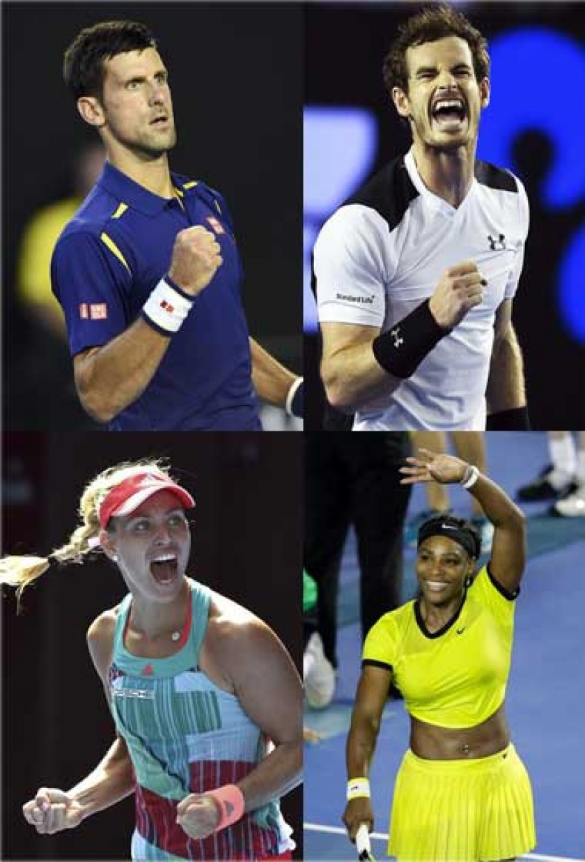 Djokovic y Murray (arriba) definirán el título masculino; mientras que Serena y Kerber (abajo), la corona femenina.
