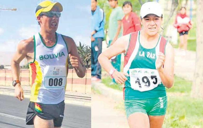 Los marchistas bolivianos Ronald Quispe (i) y Ángela Castro lograron la marca mínima para asistir a Río.
