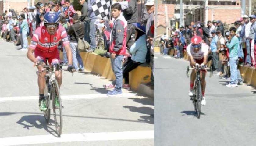 El potosino Óscar Soliz (i) sumó su primera victoria del Campeonato Nacional de Ruta, que ayer, en la zona de El Tejar