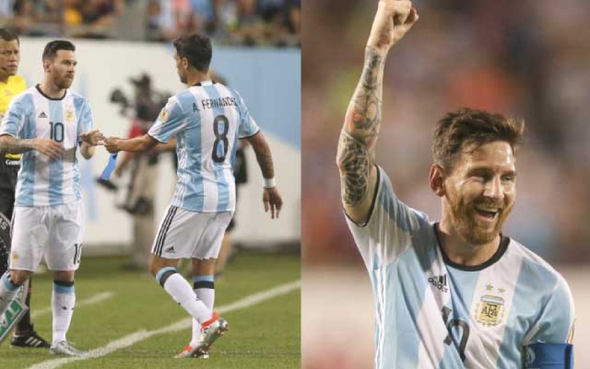 El argentino Lionel Messi ingresa en reemplazo de Augusto Fernández; después. anotó tres goles para consolidar