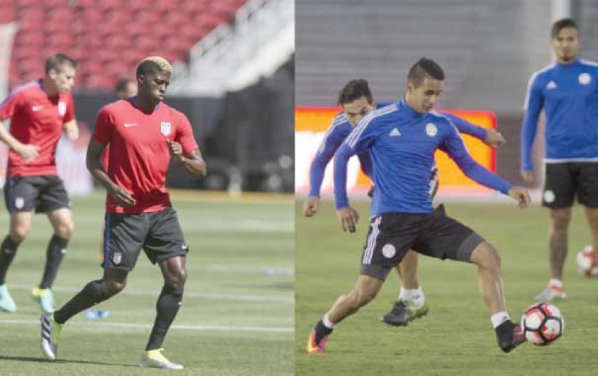 El equipo estadounidense, en su última práctica. Al lado, la selección paraguaya, que avisó que no dejará fácil