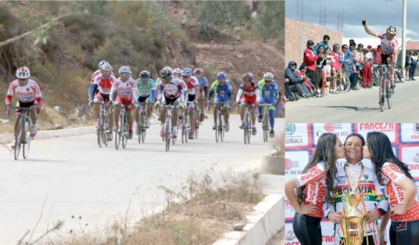 Uno de los pelotones que se armaron ayer, en el Nacional; al lado, Lenier Padilla cruza la meta en la categoría Master