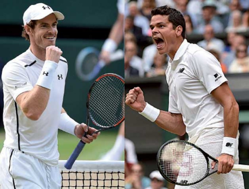 El británico Andy Murray (i) y el canadiense Milos Raonic pugnarán mañana, domingo, por el título de Wimbledon.