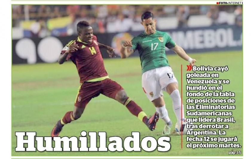 Venezuela golea 5-0 a Bolivia en una jornada negra  para Argentina