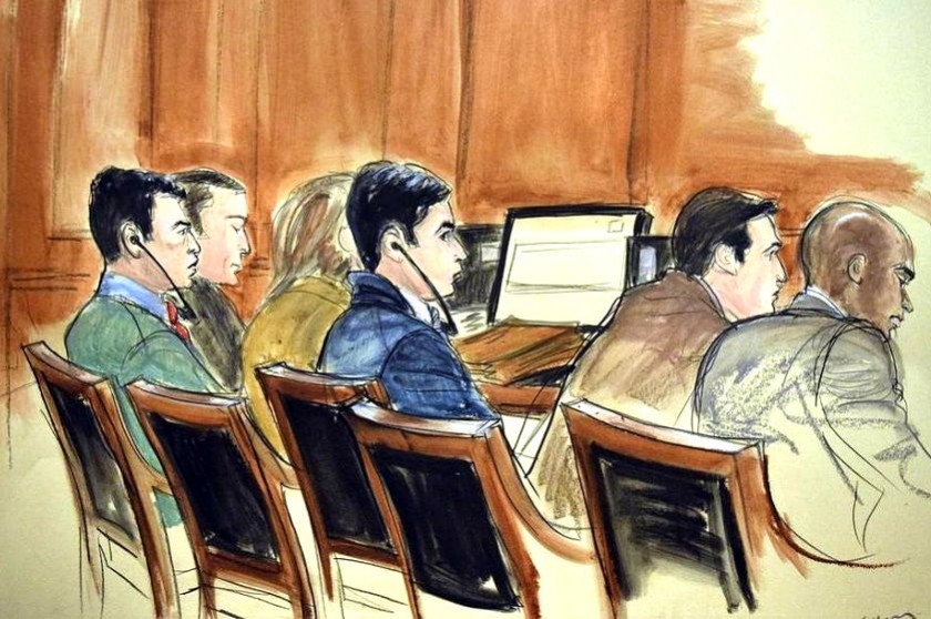 Los sobrinos de Cilia Flores, Francisco Flores, primero izq y Efraín Campo, tercero der, en el juicio. AP
