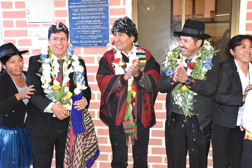 Evo Morales esta mañana durante la inauguración de la nueva escuela en Sucre. Foto: Gobernación de Chuquisaca