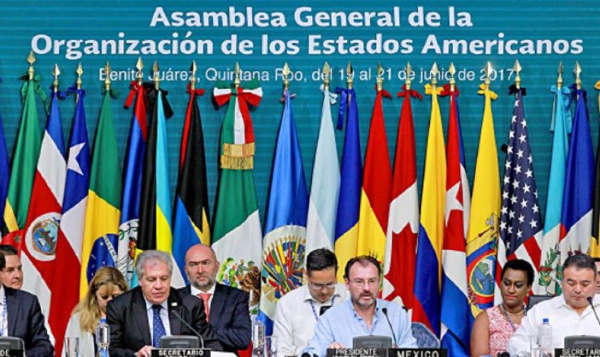 ASAMBLEA. Vista general de la primera jornada de sesiones de la Asamblea General de la OEA que se realiza en Cancún...
