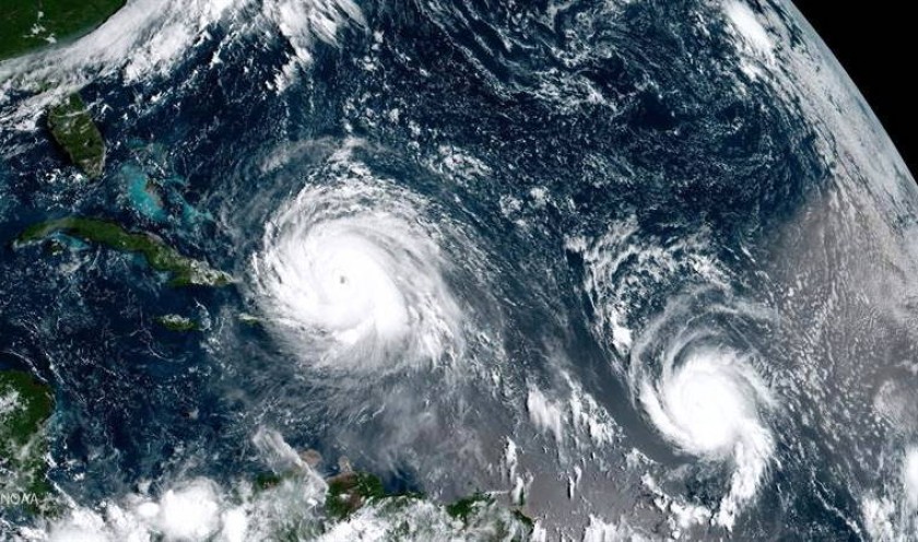Fotografía satelital muestra al huracán Irma (i), de categoría 5, y el huracán Jose (d), ahora de categoría 5. EFEc