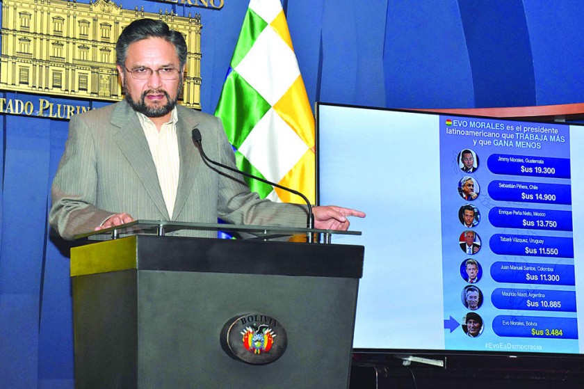 LA PAZ. El ministro de la Presidencia, Alfredo Rada, defendió el incremento salarial.