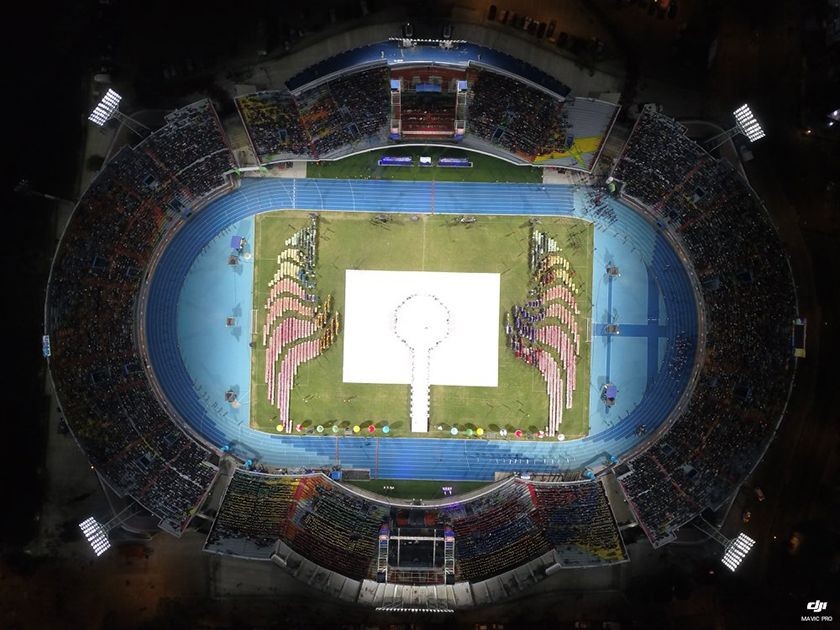 Una imagen aérea del estadio Félix Capriles, en la clausura de los XI Juegos Sudamericanos. FOTO: Twitter
