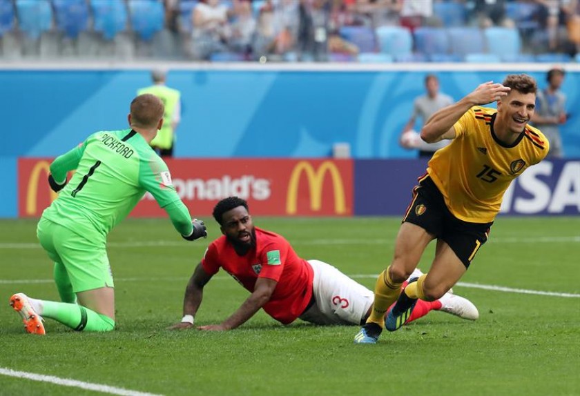 Meunier celebra el gol a favor de Bélgica vence 1-0 a Inglaterra por el tercer lugar de la Copa. EFE