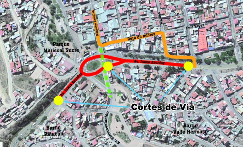 CONSTRUCCIÓN. La avenida Juana Azurduy, entre el sector del barrio Valle Hermoso y el ingreso al barrio Patacón, se cort