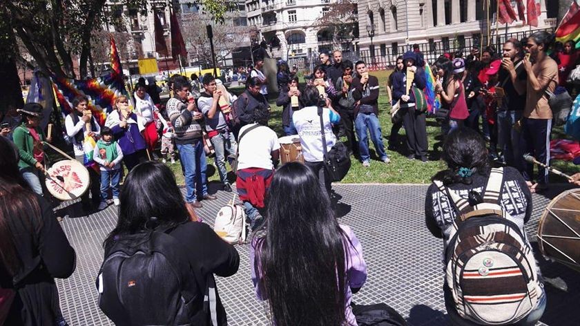 La movilización de residentes y activistas bolivianos en Buenos Aires. FOTO: Iván León, activista boliviano.