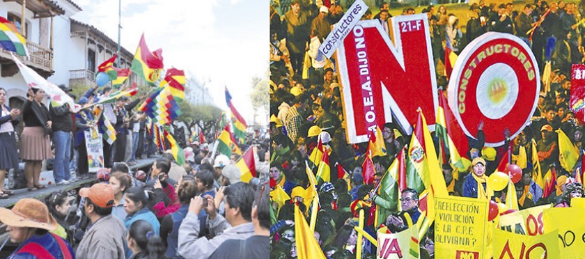 CONMEMORACIÓN. Las movilizaciones por la democracia que se celebraron en Sucre y La Paz en octubre del año pasado.