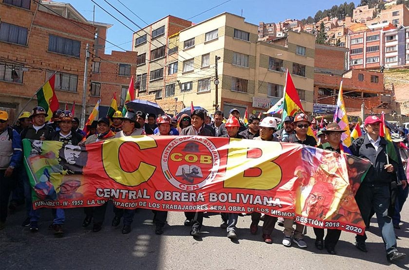 El presidente Evo Morales en la marcha de hoy con la COB. FOTO: ABI