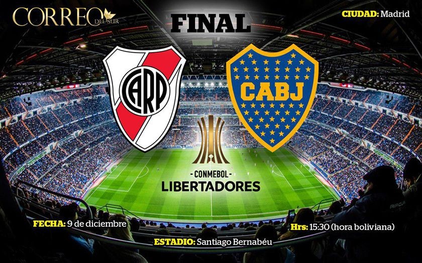 El estadio Santiago Bernabéu será la sede del partido River-Boca por la final de la Libertadores. ARTE: CORREO DEL SUR