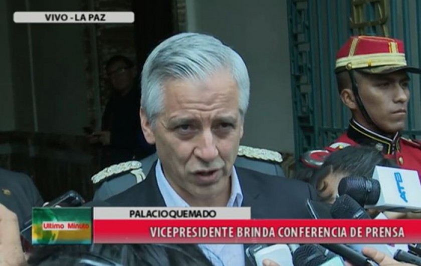 El vicepresidente, Álvaro García Linera, dio declaraciones a la prensa hoy, en La Paz. FOTO: Captura de pantalla
