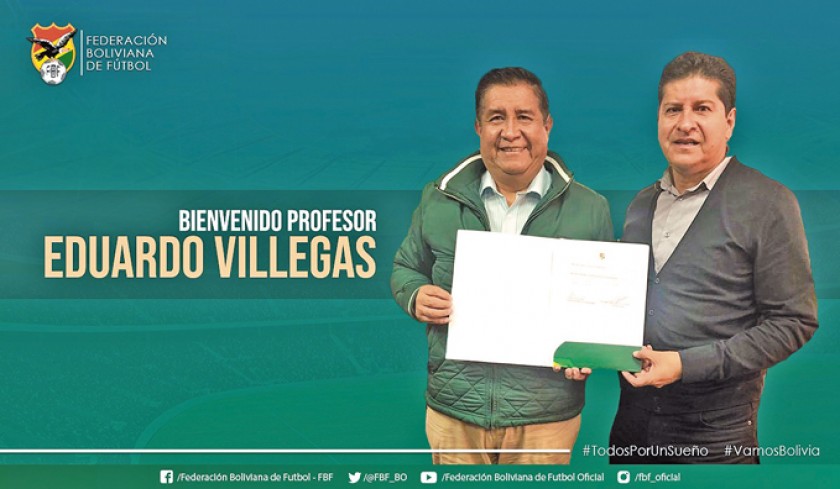 La Federación Boliviana de Fútbol publicó la foto de su presidente junto a Eduardo Villegas, luego de la firma de contra