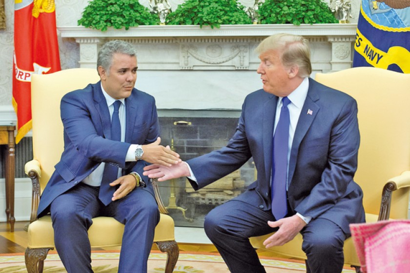VISITA. El presidente colombiano Ivan Duque, durante su encuentro con Donald Trump en la Casa Blanca.