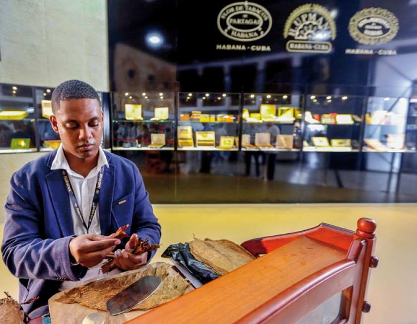 Un joven confecciona habanos durante la inauguración del XXI Festival del Habano, este lunes en La Habana. EFE