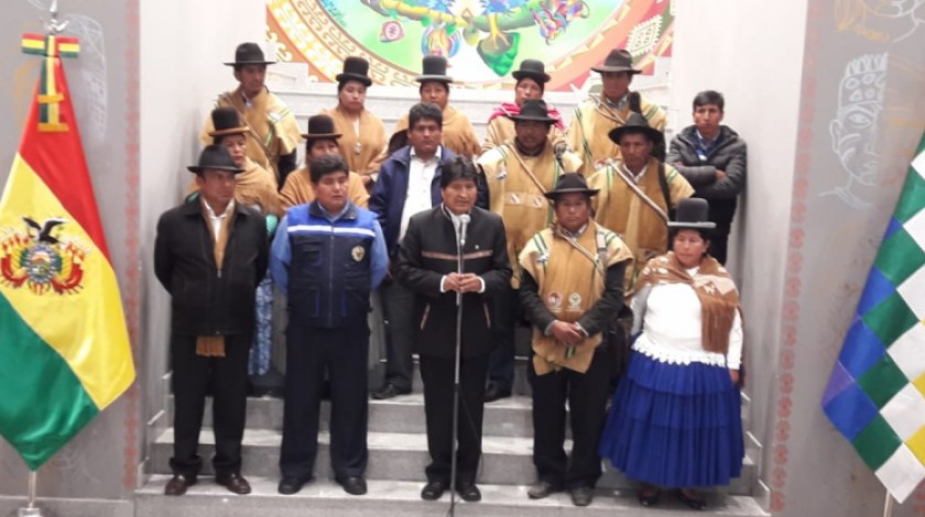 El presidente Evo Morales durante el anuncio del acuerdo con Mecapaca. FOTO: Ministerio de Comunicación