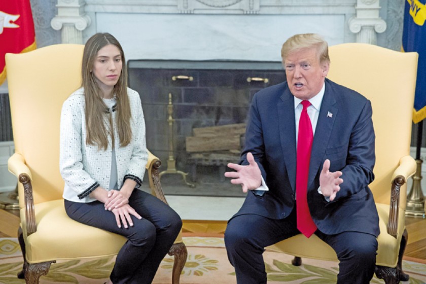 REUNIÓN. Fabiana Rosales, esposa de Juan Guaidó, ocupó, al lado de Trump, un lugar reservado a mandatarios extranjeros.