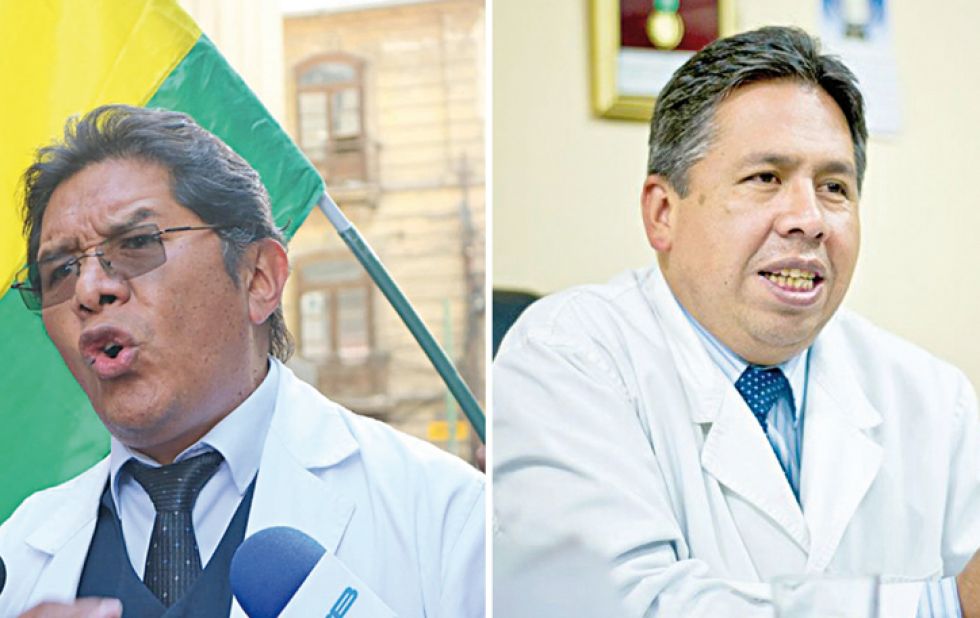 PROTESTA. Los médicos Fernando Romero y Luis Larrea, dirigentes paceños, tienen orden de aprehensión.