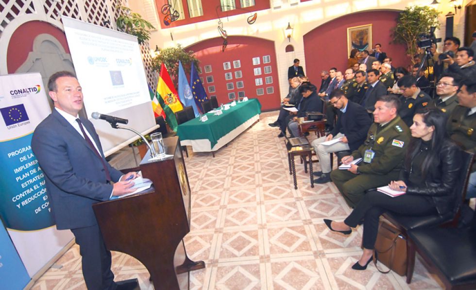 LA PAZ. Thierry Rostan, representante de la Oficina de las Naciones Unidas contra la Droga y el Delito (Unodc) en Bolivia, presenta su informe.