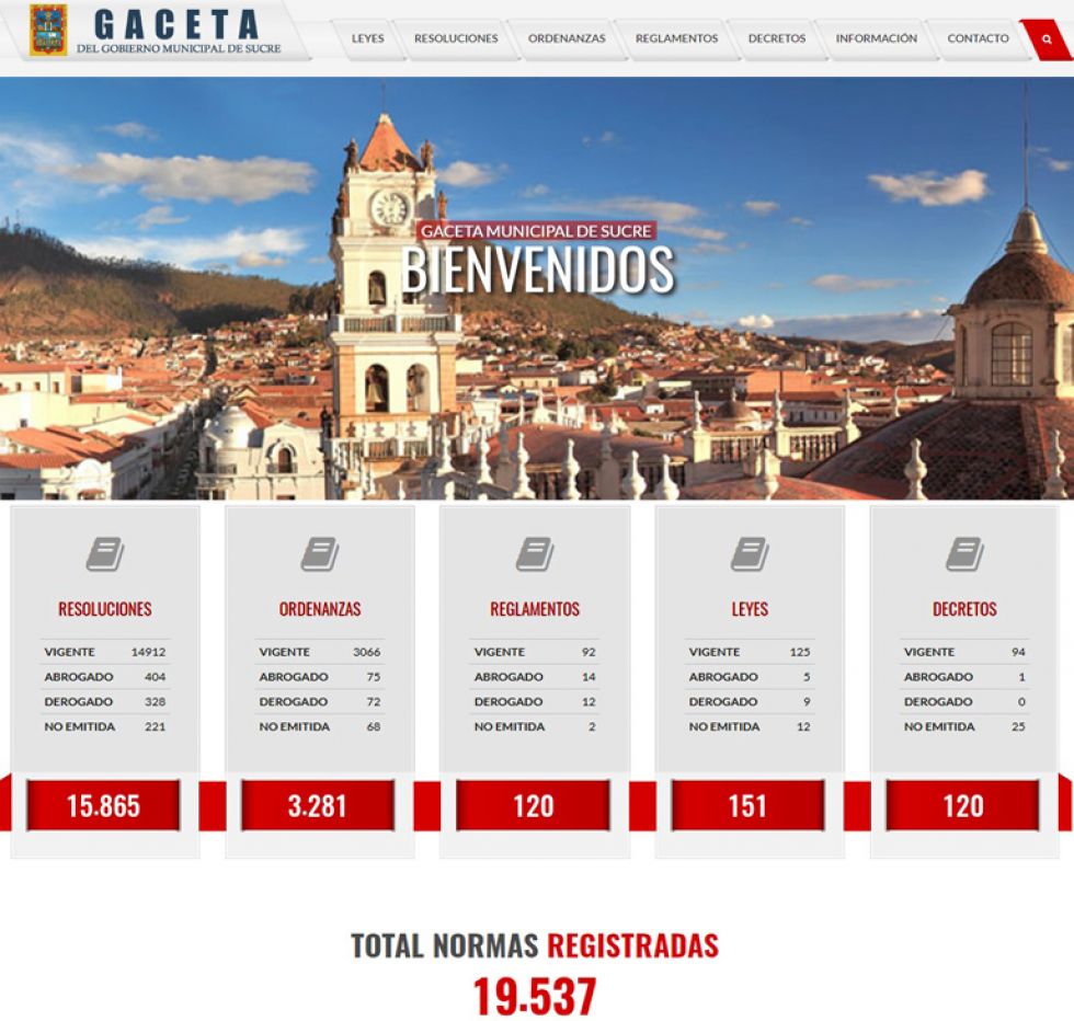 PUBLICACIÓN. El portal digital de la Gaceta Municipal de Sucre, cuyo diseño fue cambiado recientemente.