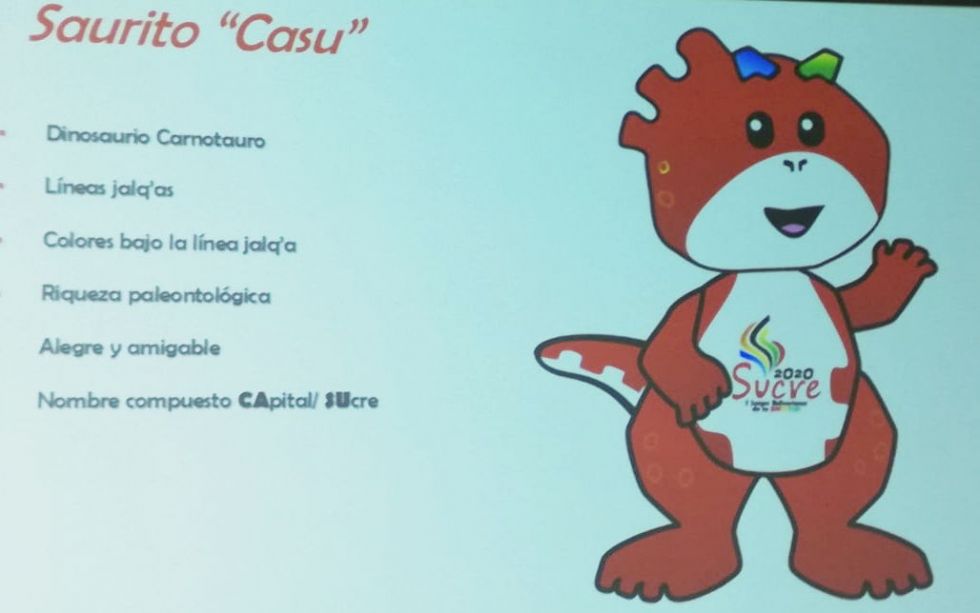 El dinosaurio Casu es la mascota ofical de los Juegos Bolivarianos de la Juventud Sucre 2020.