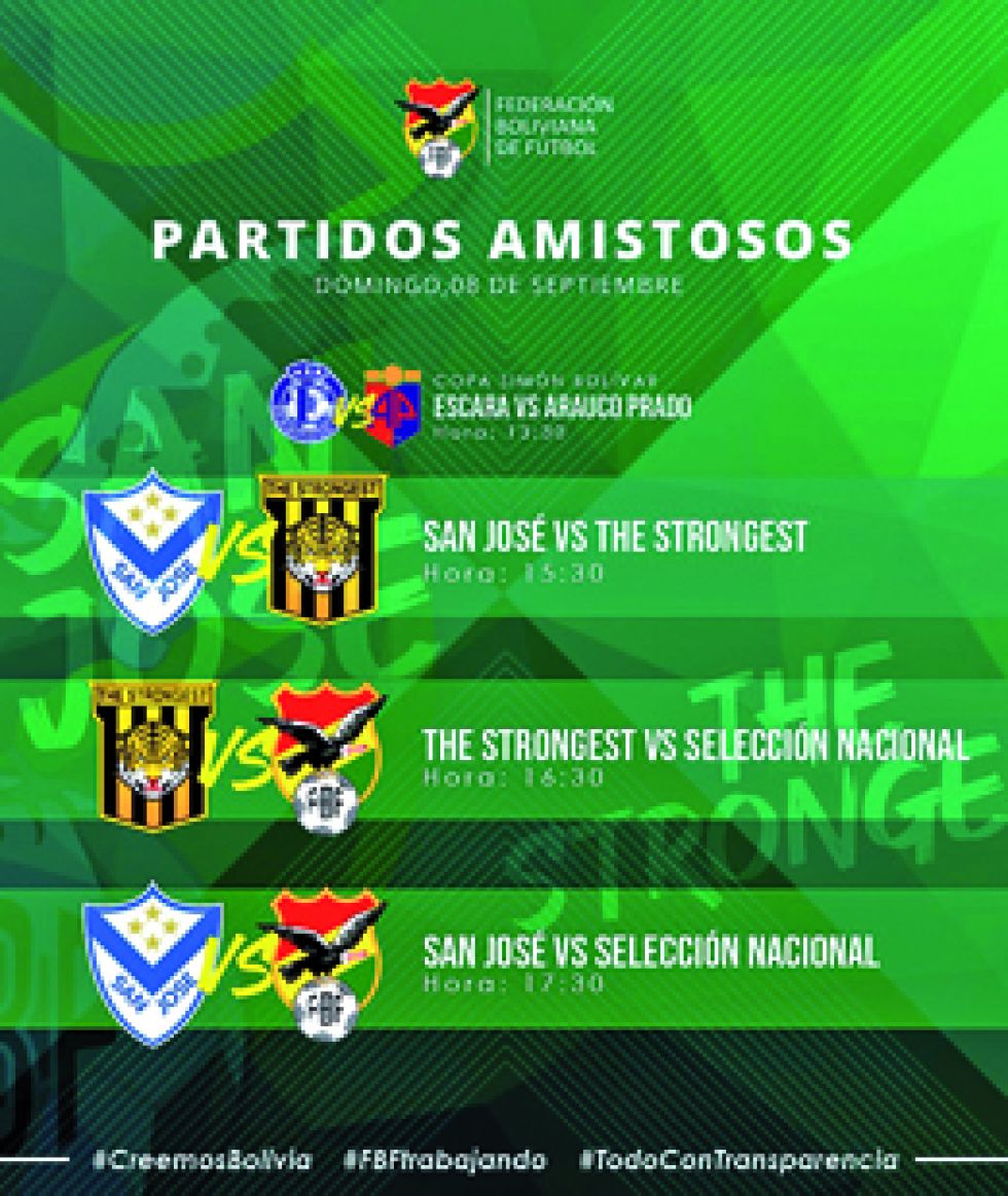 El rol de partidos amistosos que publicó la FBF en sus redes sociales. Los encuentros se disputarán esta tarde.