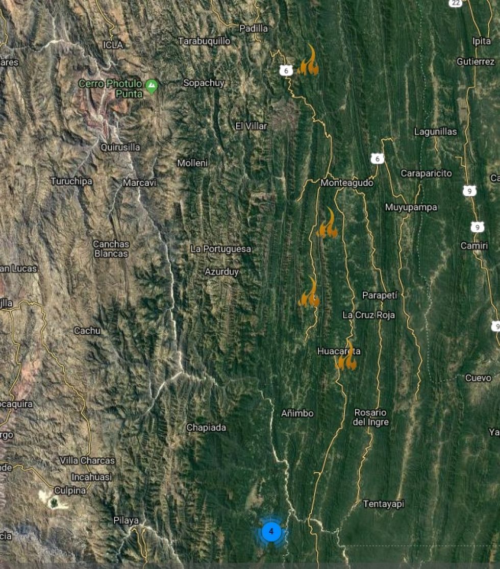MAPA. Los focos de calor en Chuquisaca. 