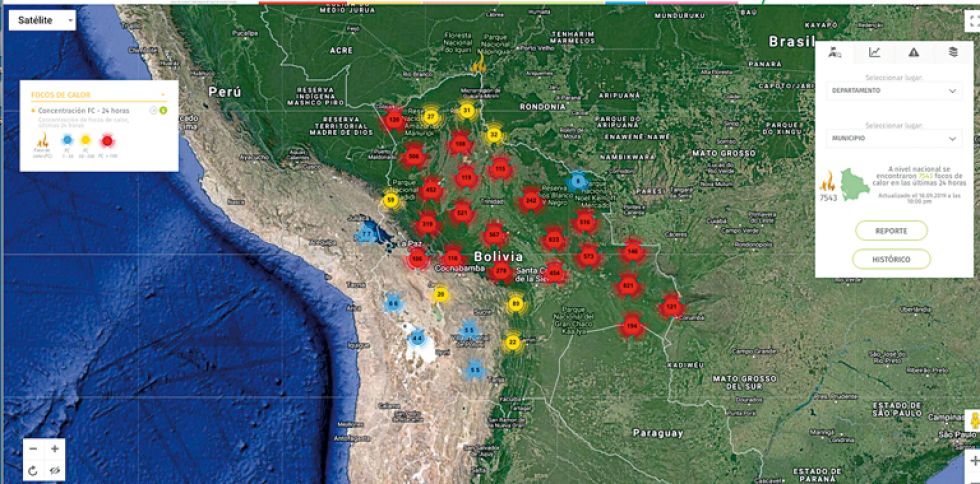 OBSERVACIÓN SATELITAL. El mapa de situación de los focos de calor de la Fundación Amigos de la Naturaleza (FAN).