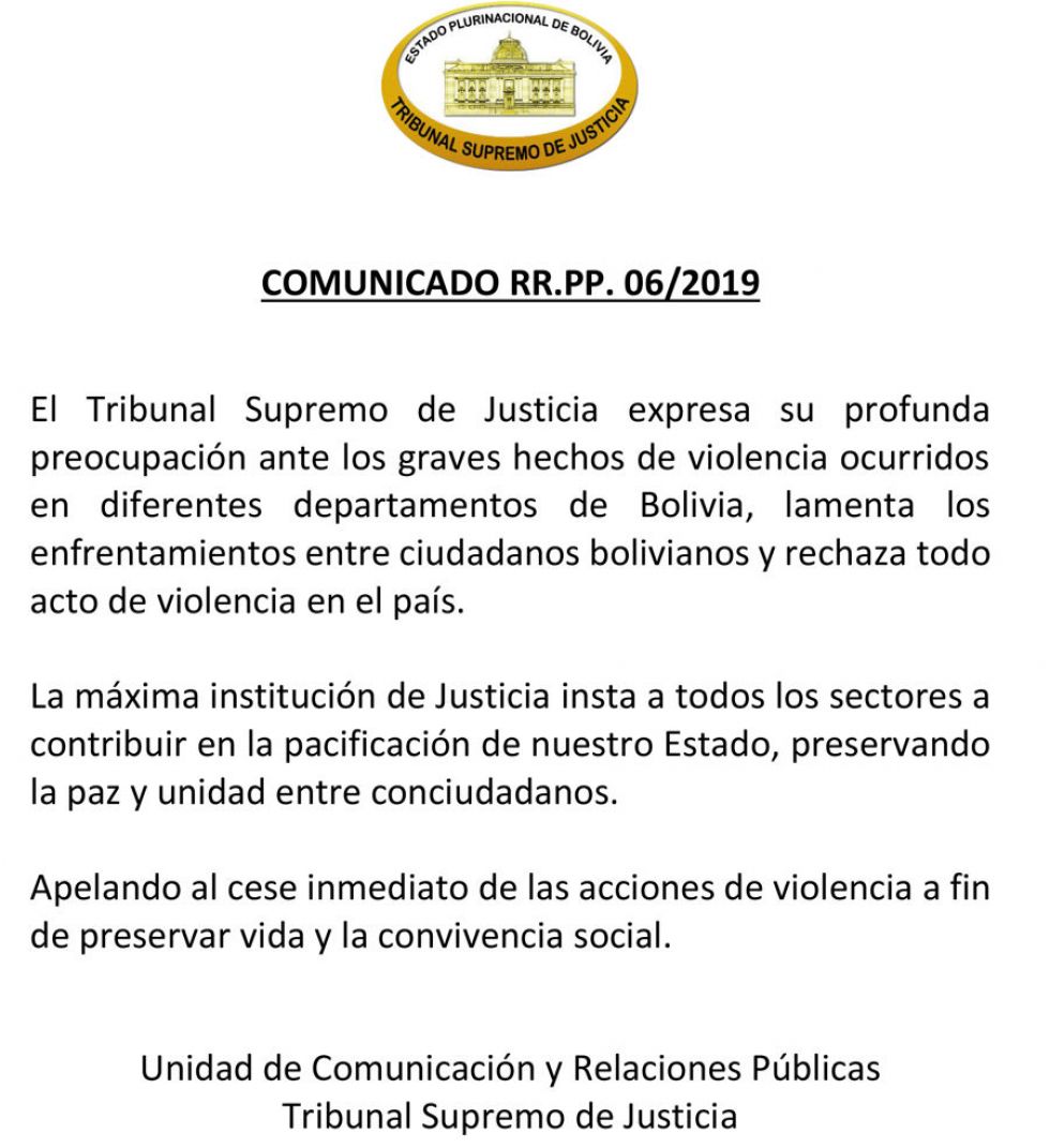 Comunicado del Tribunal Supremo de Justicia.