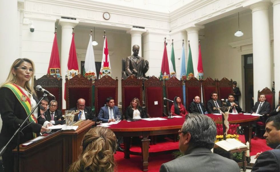 La presidenta Jeanine Áñez, en la inauguración del Año Judicial este viernes en Sucre.