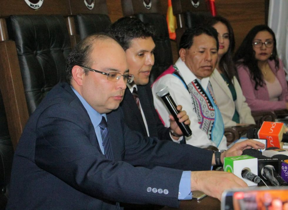 La conferencia de prensa del Tribunal Constitucional Plurinacional este miércoles.