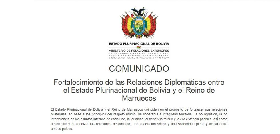 Una imagen del comunicado emitido este martes por la Cancillería de Bolivia.