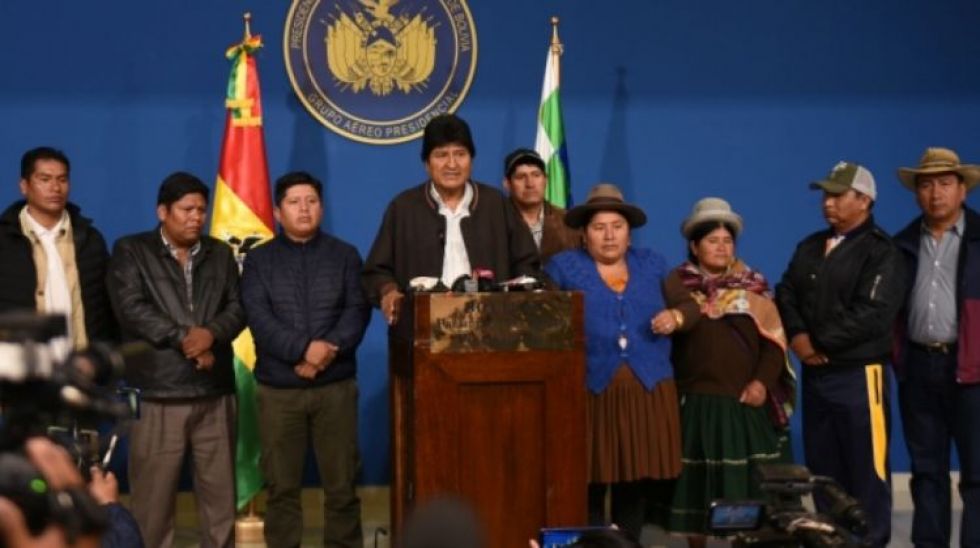 La renuncia del expresidente Evo Morales en noviembre de 2019.