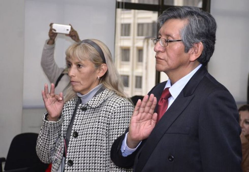 La profesora Gabina Condori durante su posesión como Viceministra.