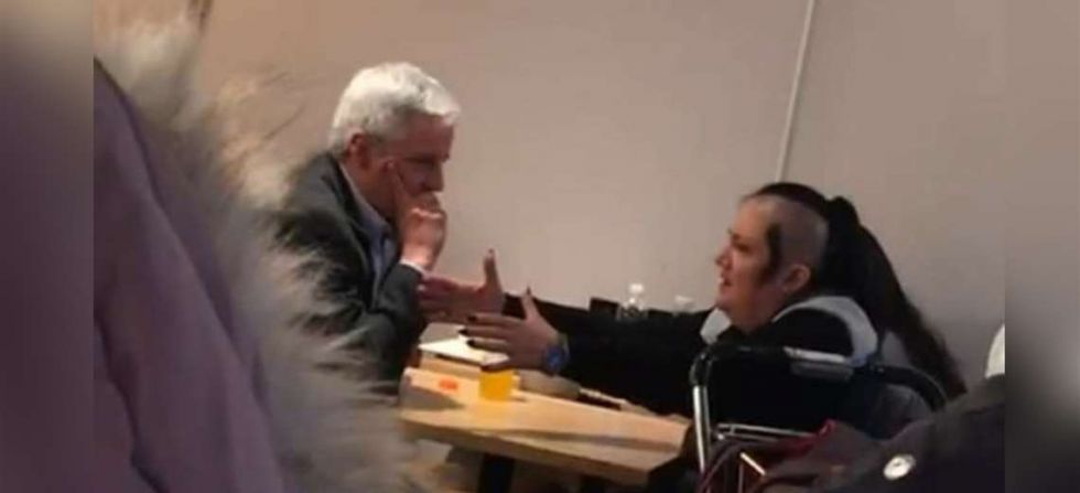El exvicepresidente Álvaro García Linera y María Galindo, durante su encuentro en Madrid.