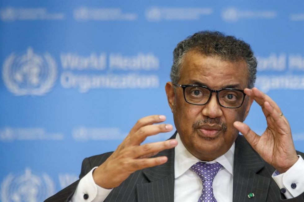 El director general de la Organización Mundial de la Salud (OMS), Tedros Adhanom Ghebreyesus, durante una rueda de prensa el 9 de marzo.