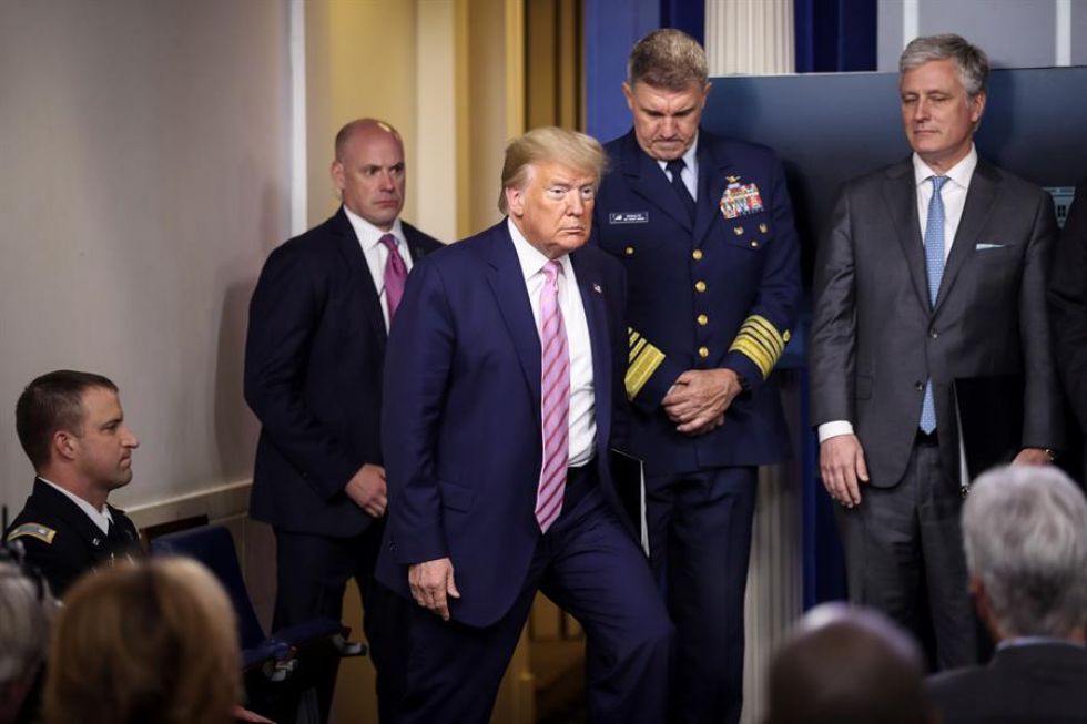 El presidente estadounidense Donald Trump, en la conferencia de prensa que ofreció esta tarde.