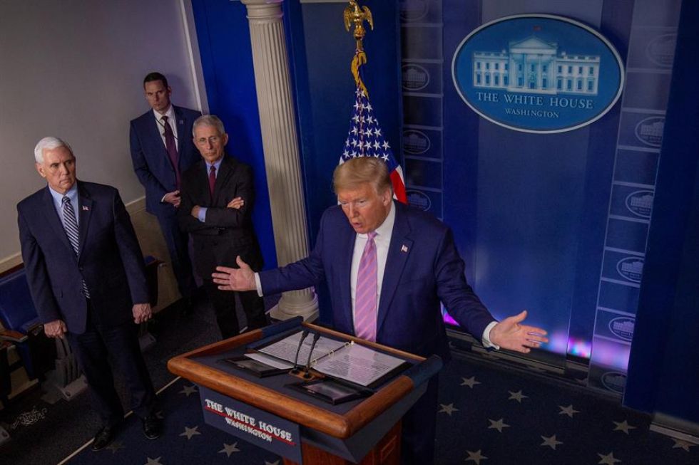 El presidente de Estados Unidos, Donald Trump, en una conferencia de prensa este sábado.