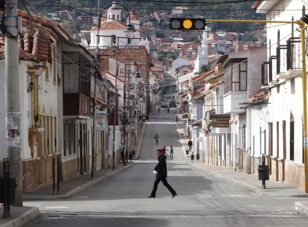 Una vista de la ciudad de Sucre en cuarentena. 